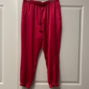 women’s hot pink drawstring with tassel pants, extra large Satin Pants